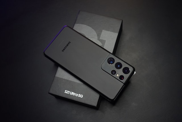 black samsung phone on the box